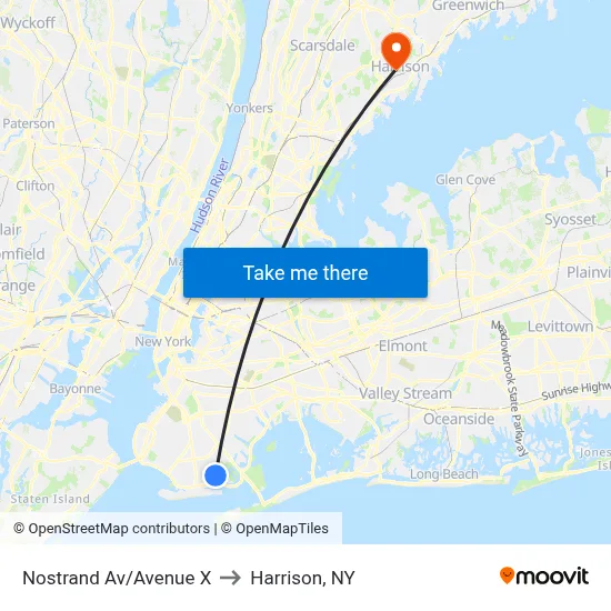 Nostrand Av/Avenue X to Harrison, NY map