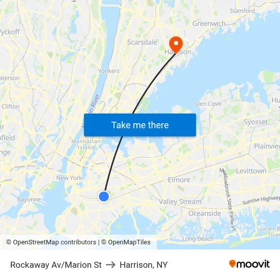 Rockaway Av/Marion St to Harrison, NY map