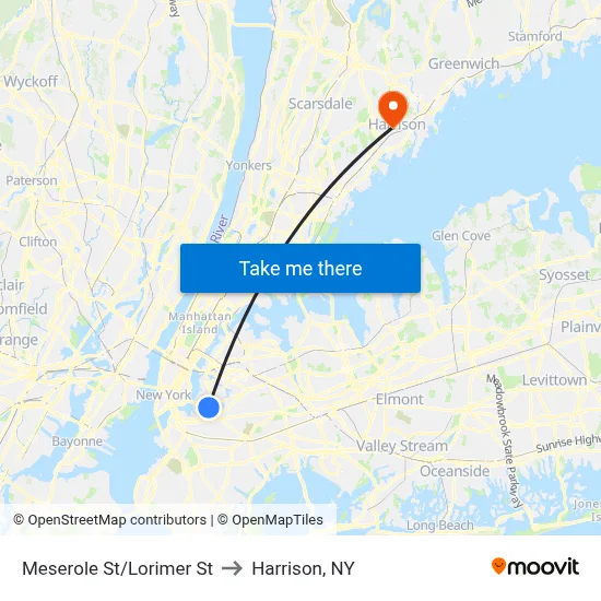 Meserole St/Lorimer St to Harrison, NY map