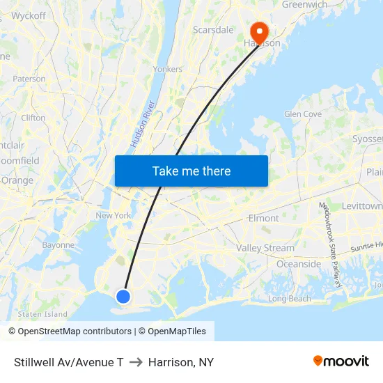 Stillwell Av/Avenue T to Harrison, NY map