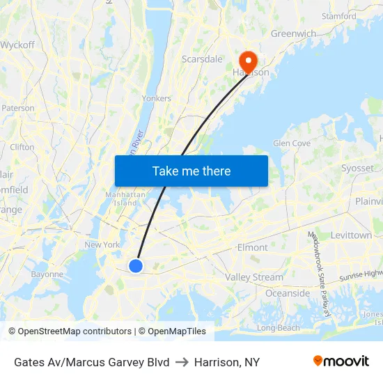 Gates Av/Marcus Garvey Blvd to Harrison, NY map