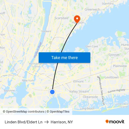 Linden Blvd/Eldert Ln to Harrison, NY map