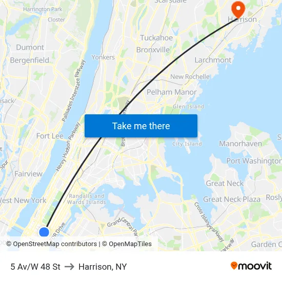 5 Av/W 48 St to Harrison, NY map