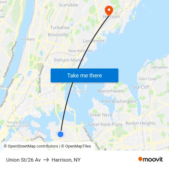Union St/26 Av to Harrison, NY map