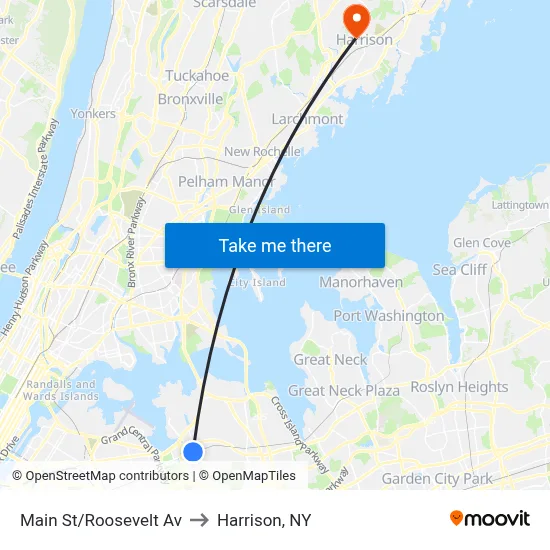 Main St/Roosevelt Av to Harrison, NY map