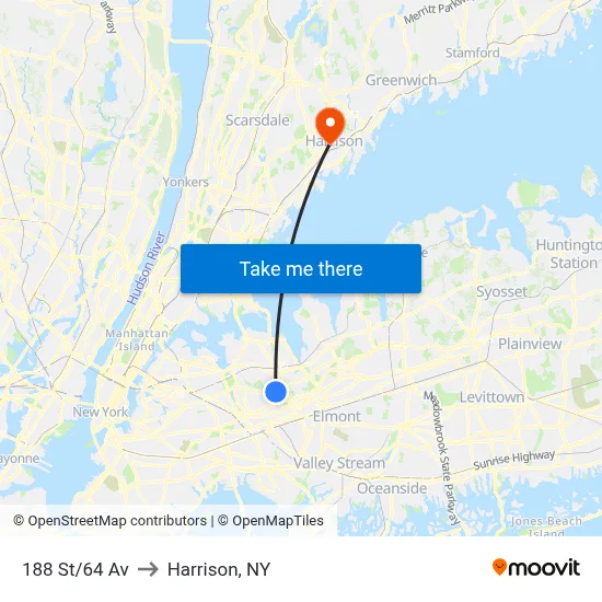 188 St/64 Av to Harrison, NY map