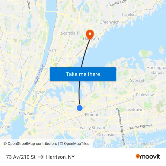 73 Av/210 St to Harrison, NY map