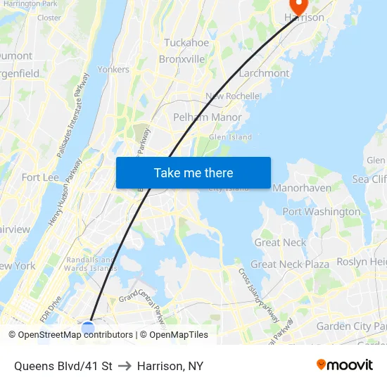 Queens Blvd/41 St to Harrison, NY map
