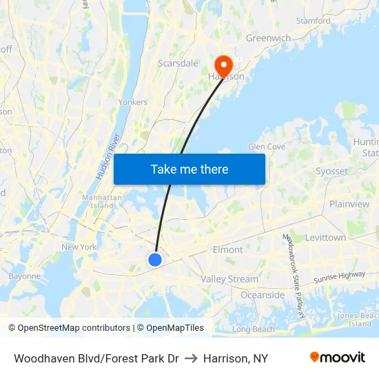 Woodhaven Blvd/Forest Park Dr to Harrison, NY map