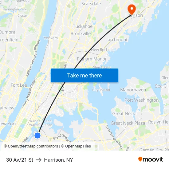 30 Av/21 St to Harrison, NY map
