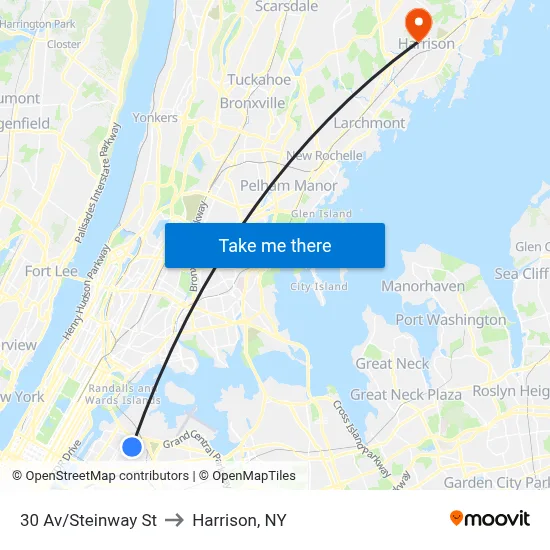 30 Av/Steinway St to Harrison, NY map