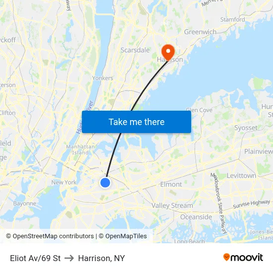Eliot Av/69 St to Harrison, NY map