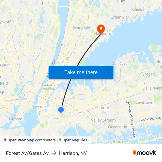 Forest Av/Gates Av to Harrison, NY map