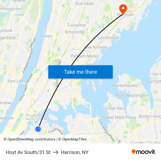 Hoyt Av South/31 St to Harrison, NY map