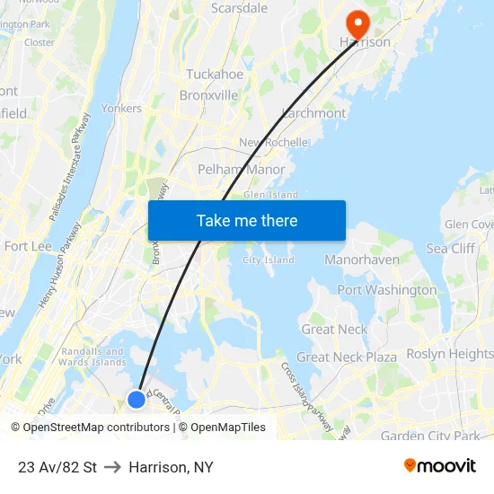 23 Av/82 St to Harrison, NY map