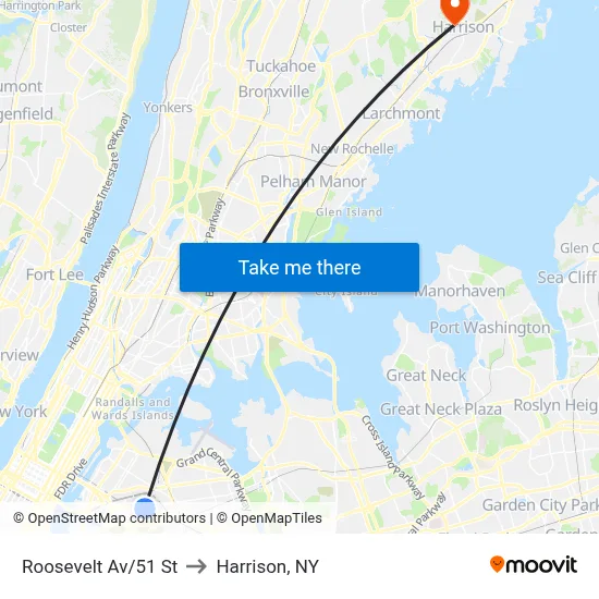 Roosevelt Av/51 St to Harrison, NY map