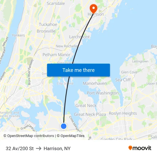 32 Av/200 St to Harrison, NY map