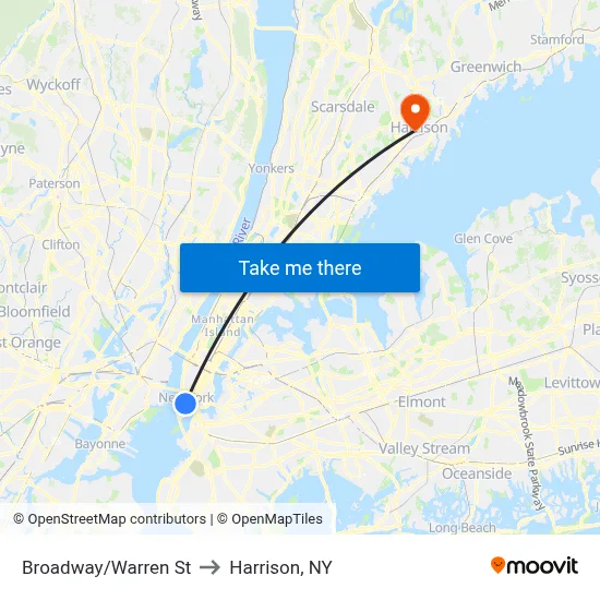 Broadway/Warren St to Harrison, NY map