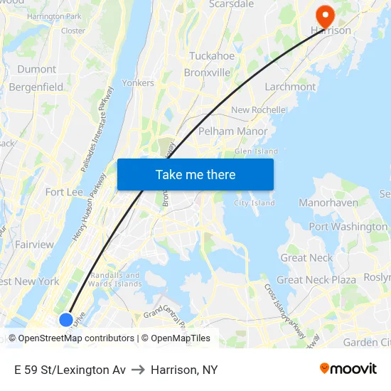 E 59 St/Lexington Av to Harrison, NY map
