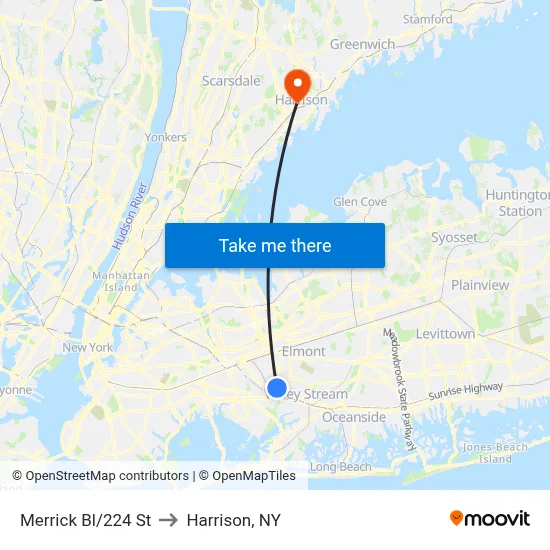 Merrick Bl/224 St to Harrison, NY map