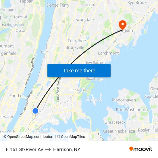 E 161 St/River Av to Harrison, NY map