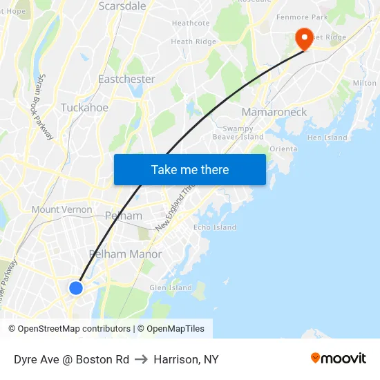 Dyre Ave @ Boston Rd to Harrison, NY map