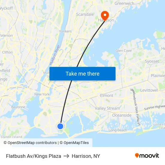 Flatbush Av/Kings Plaza to Harrison, NY map