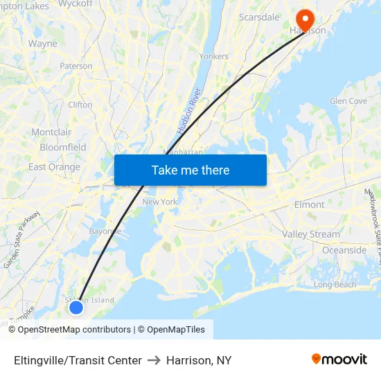 Eltingville/Transit Center to Harrison, NY map