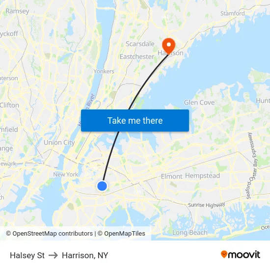 Halsey St to Harrison, NY map