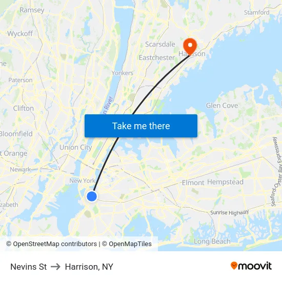 Nevins St to Harrison, NY map