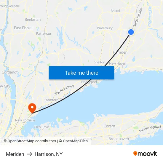 Meriden to Harrison, NY map