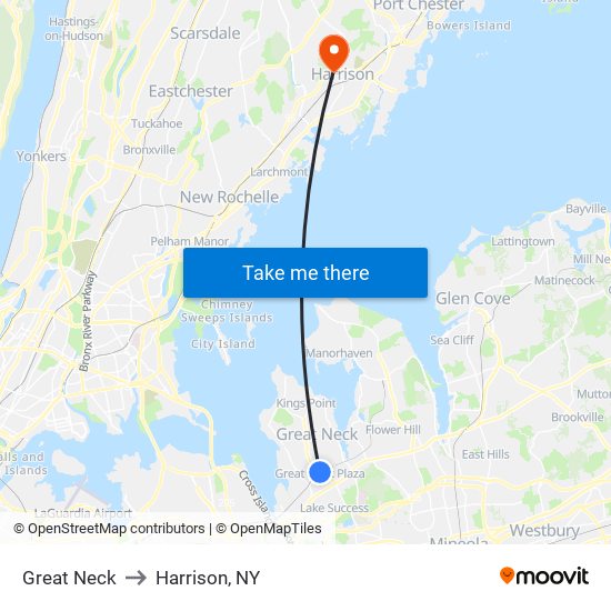 Great Neck to Harrison, NY map