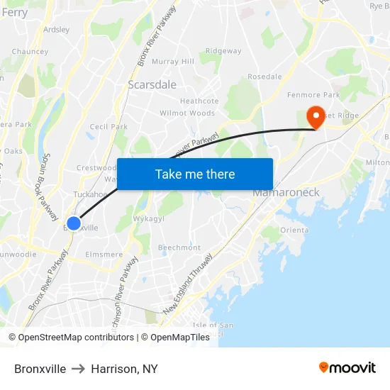 Bronxville to Harrison, NY map