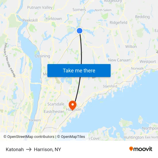 Katonah to Harrison, NY map