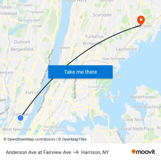 Anderson Ave at Fairview Ave to Harrison, NY map