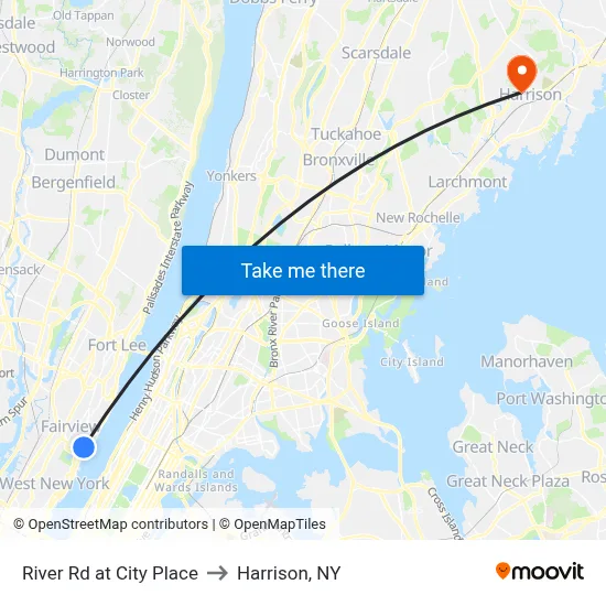 River Rd at City Place to Harrison, NY map