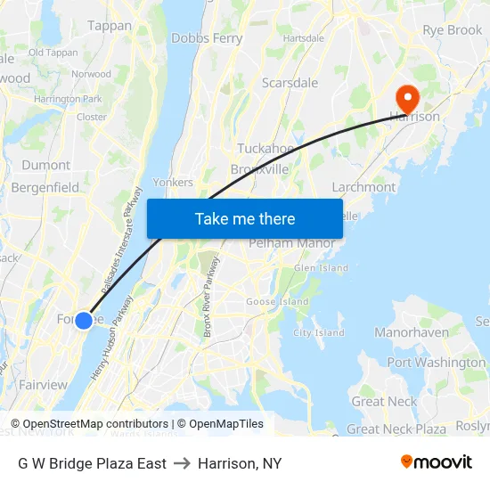 G W Bridge Plaza East to Harrison, NY map
