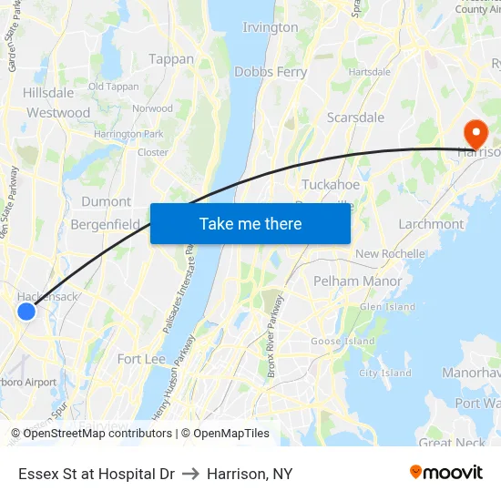 Essex St at Hospital Dr to Harrison, NY map