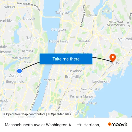 Massachusetts Ave at Washington Ave to Harrison, NY map
