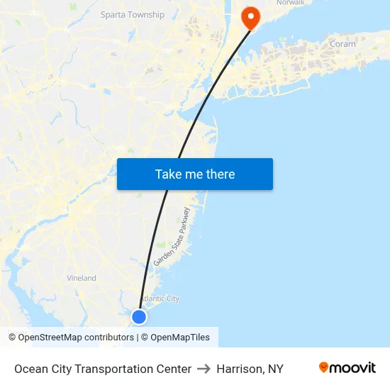 Ocean City Transportation Center to Harrison, NY map