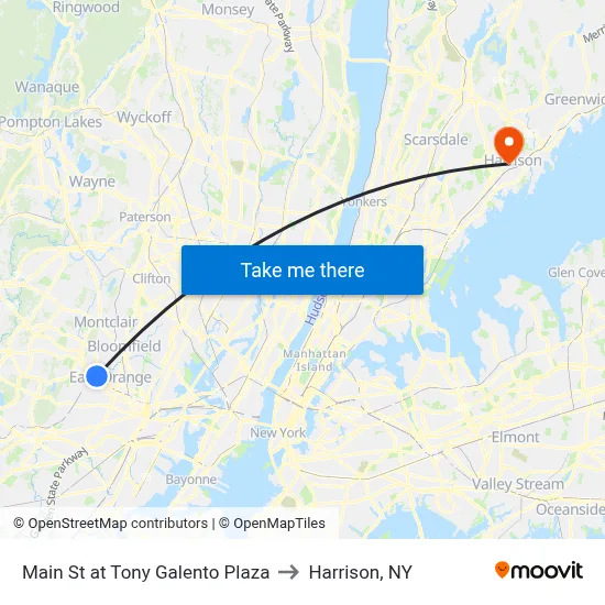 Main St at Tony Galento Plaza to Harrison, NY map