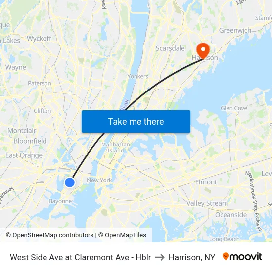 West Side Ave at Claremont Ave - Hblr to Harrison, NY map
