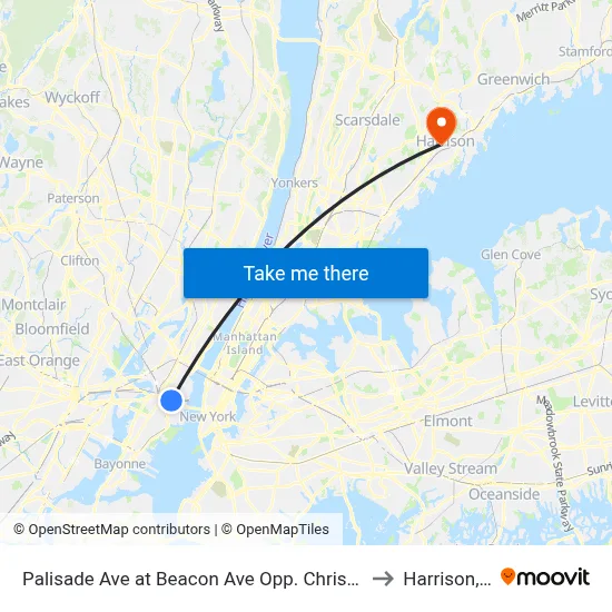 Palisade Ave at Beacon Ave Opp. Christ Hospital to Harrison, NY map