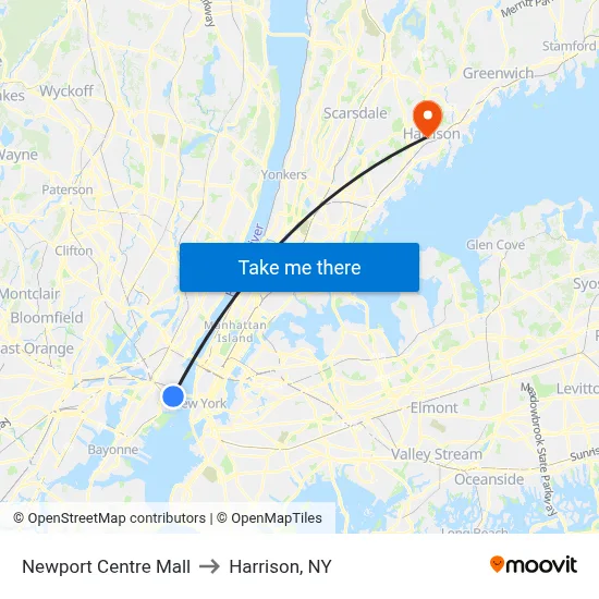 Newport Centre Mall to Harrison, NY map