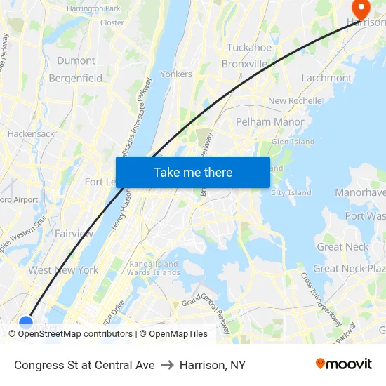 Congress St at Central Ave to Harrison, NY map