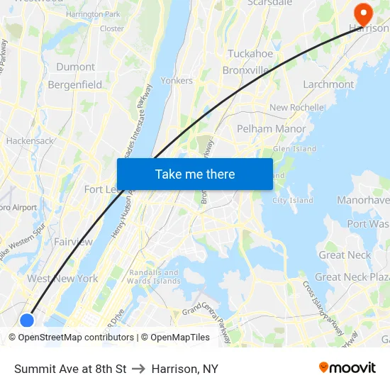 Summit Ave at 8th St to Harrison, NY map