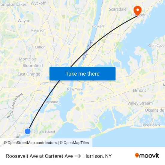 Roosevelt Ave at Carteret Ave to Harrison, NY map
