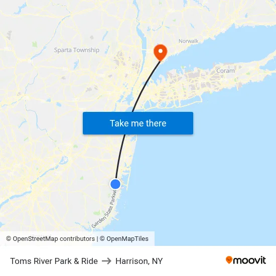 Toms River Park & Ride to Harrison, NY map
