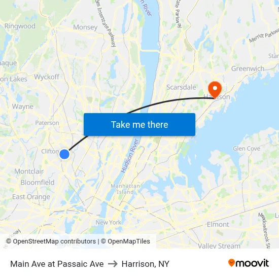 Main Ave at Passaic Ave to Harrison, NY map