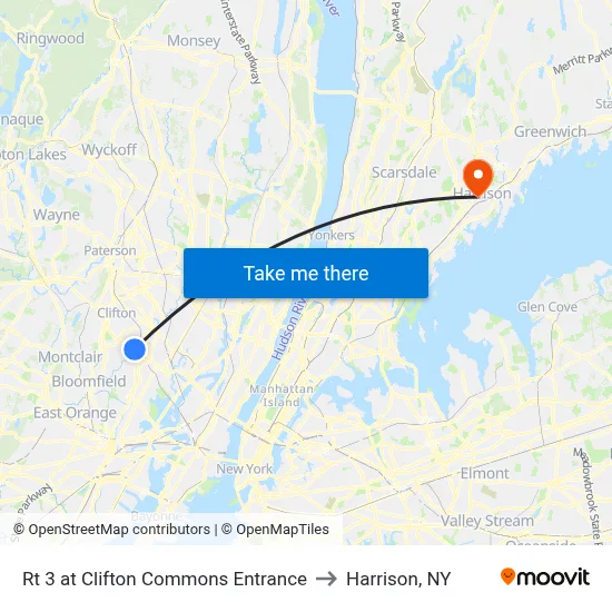 Rt 3 at Clifton Commons Entrance to Harrison, NY map